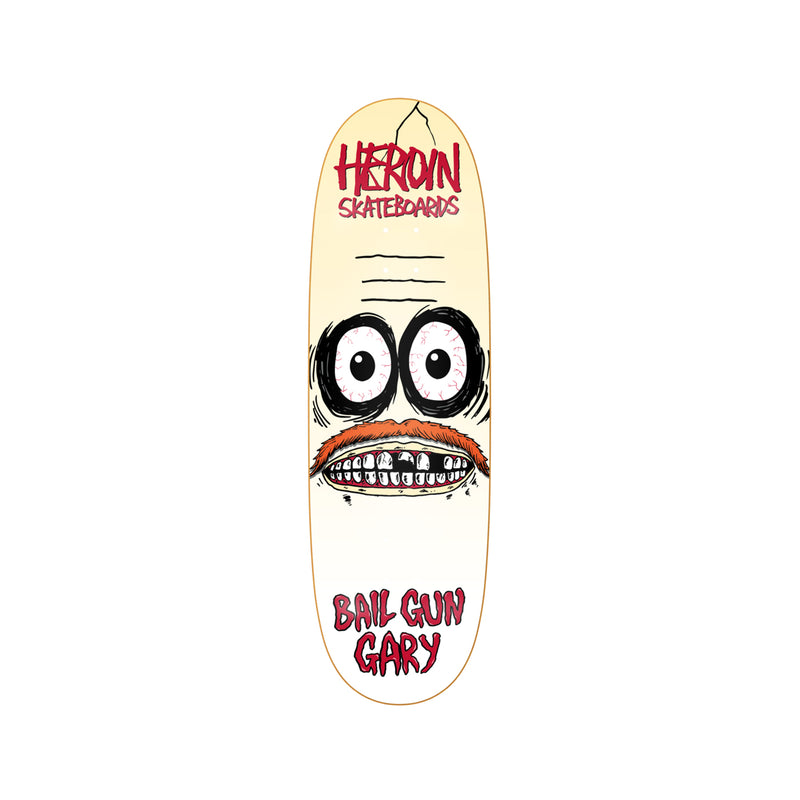 Heroin Skateboards Bail Gun Gary 3 SYM 9.75 x 32 Deck w/ Pepper Grip