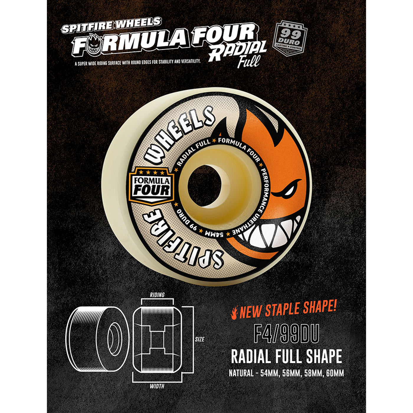 Spitfire F4 Radial Full Wheels | 99A – Baker Street Snow