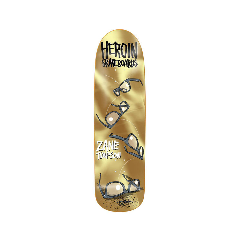 Heroin Skateboards ZT Glasses Gold 9.0 x 32 Deck w/ Pepper Grip